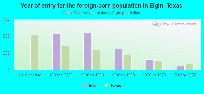 Year of entry for the foreign-born population in Elgin, Texas