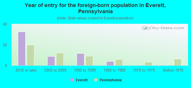 Year of entry for the foreign-born population in Everett, Pennsylvania