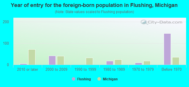Year of entry for the foreign-born population in Flushing, Michigan