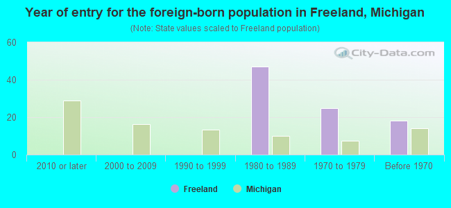 Year of entry for the foreign-born population in Freeland, Michigan