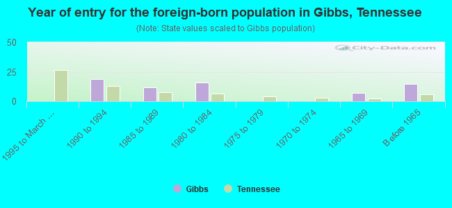 Year of entry for the foreign-born population in Gibbs, Tennessee