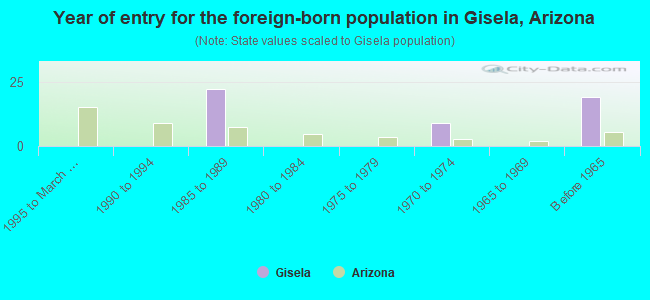 Year of entry for the foreign-born population in Gisela, Arizona