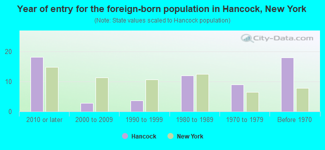 Year of entry for the foreign-born population in Hancock, New York