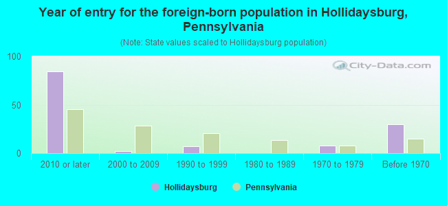 Year of entry for the foreign-born population in Hollidaysburg, Pennsylvania