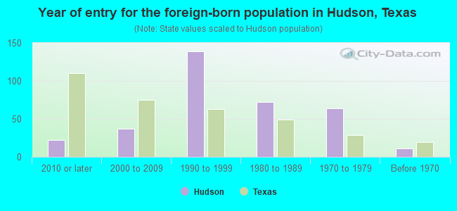 Year of entry for the foreign-born population in Hudson, Texas