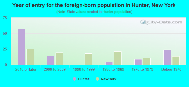 Year of entry for the foreign-born population in Hunter, New York