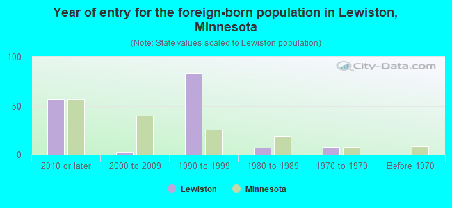 Year of entry for the foreign-born population in Lewiston, Minnesota