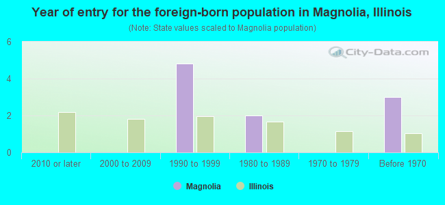 Year of entry for the foreign-born population in Magnolia, Illinois