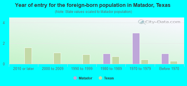 Year of entry for the foreign-born population in Matador, Texas