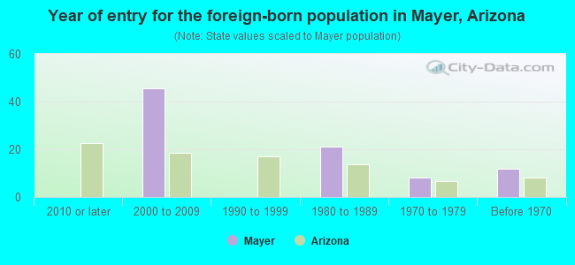 Year of entry for the foreign-born population in Mayer, Arizona