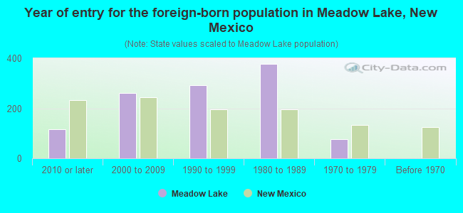 Year of entry for the foreign-born population in Meadow Lake, New Mexico