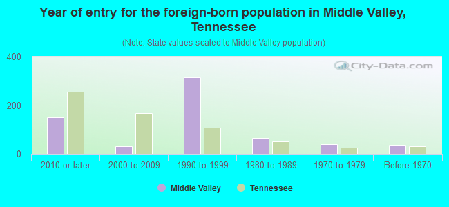 Year of entry for the foreign-born population in Middle Valley, Tennessee