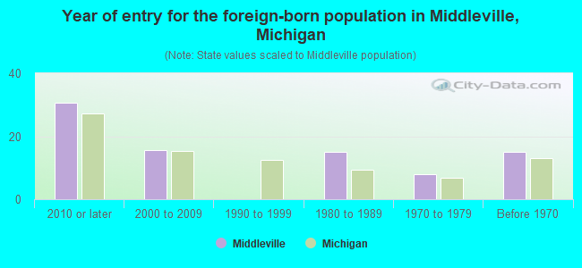 Year of entry for the foreign-born population in Middleville, Michigan