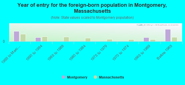 Year of entry for the foreign-born population in Montgomery, Massachusetts