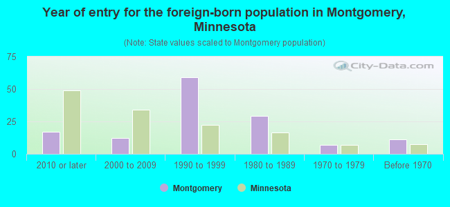 Year of entry for the foreign-born population in Montgomery, Minnesota