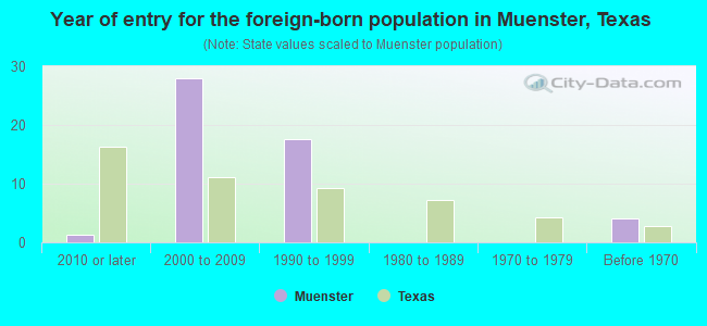 Year of entry for the foreign-born population in Muenster, Texas