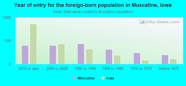 Year of entry for the foreign-born population in Muscatine, Iowa