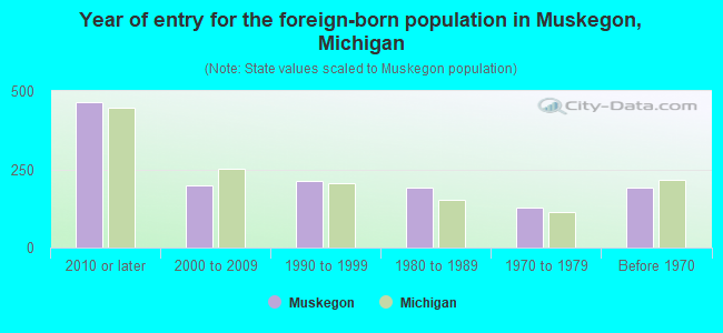 Year of entry for the foreign-born population in Muskegon, Michigan