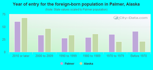 Year of entry for the foreign-born population in Palmer, Alaska