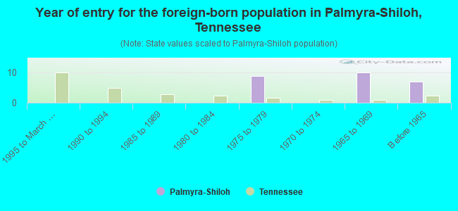 Year of entry for the foreign-born population in Palmyra-Shiloh, Tennessee