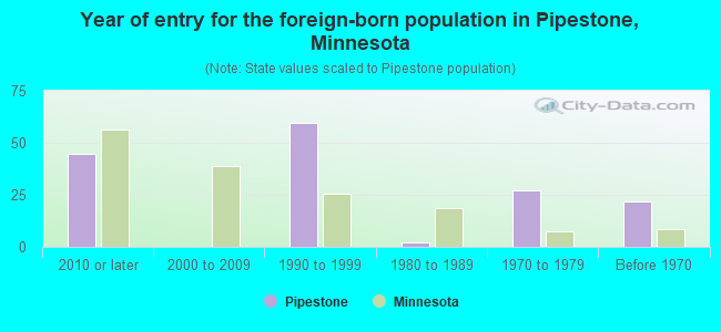 Year of entry for the foreign-born population in Pipestone, Minnesota