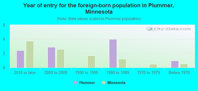Year of entry for the foreign-born population in Plummer, Minnesota