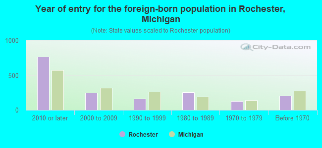 Year of entry for the foreign-born population in Rochester, Michigan