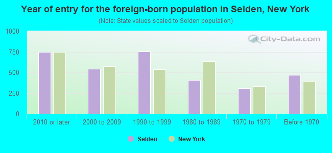 Year of entry for the foreign-born population in Selden, New York
