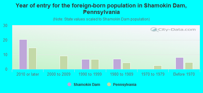 Year of entry for the foreign-born population in Shamokin Dam, Pennsylvania