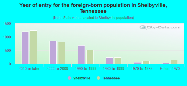 Year of entry for the foreign-born population in Shelbyville, Tennessee