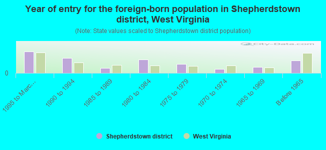 Year of entry for the foreign-born population in Shepherdstown district, West Virginia