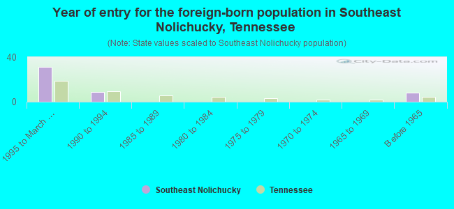 Year of entry for the foreign-born population in Southeast Nolichucky, Tennessee