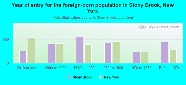 Year of entry for the foreign-born population in Stony Brook, New York