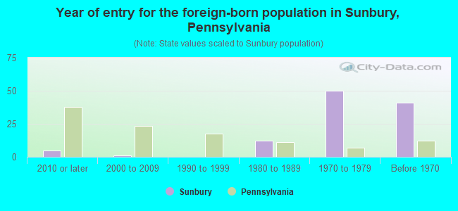 Year of entry for the foreign-born population in Sunbury, Pennsylvania