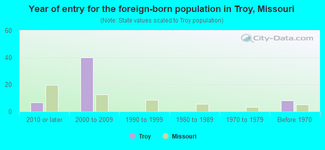 Year of entry for the foreign-born population in Troy, Missouri
