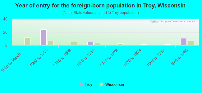 Year of entry for the foreign-born population in Troy, Wisconsin