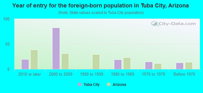 Year of entry for the foreign-born population in Tuba City, Arizona