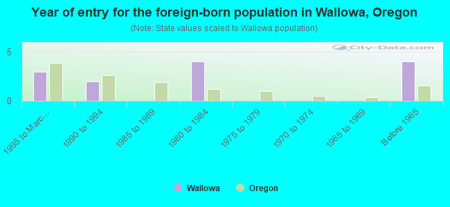 Year of entry for the foreign-born population in Wallowa, Oregon