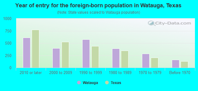 Year of entry for the foreign-born population in Watauga, Texas