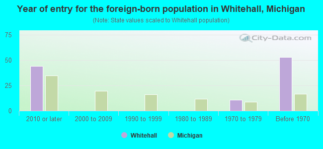 Year of entry for the foreign-born population in Whitehall, Michigan