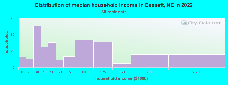 Distribution of median household income in Bassett, NE in 2022