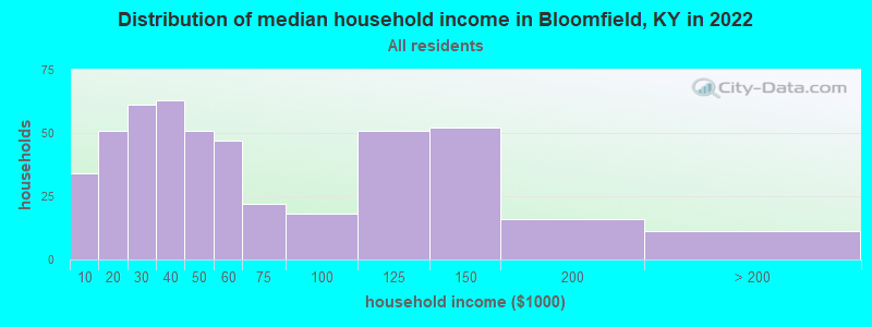 Distribution of median household income in Bloomfield, KY in 2019