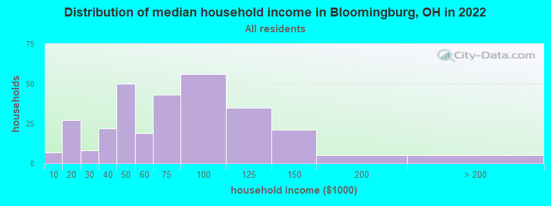 Distribution of median household income in Bloomingburg, OH in 2022