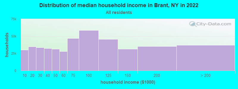 Distribution of median household income in Brant, NY in 2022