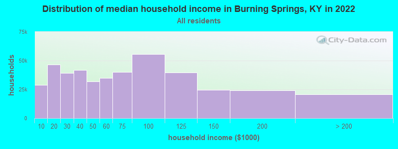 Distribution of median household income in Burning Springs, KY in 2022