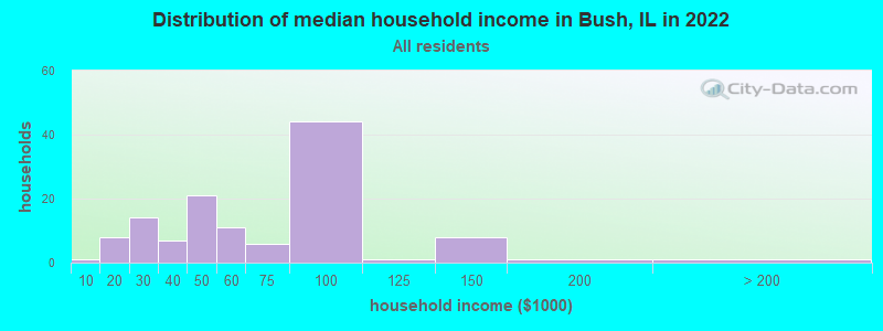 Distribution of median household income in Bush, IL in 2022