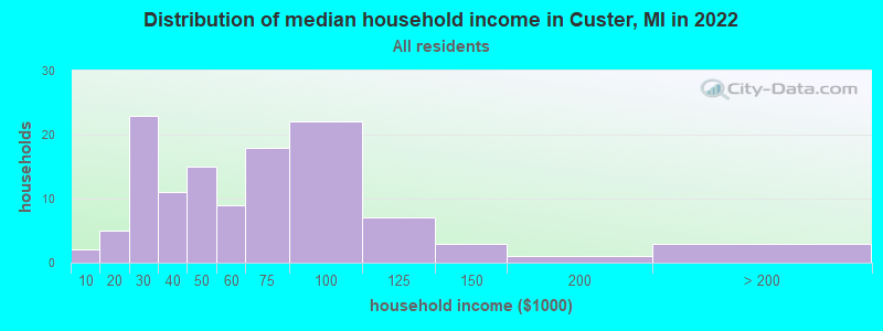 Distribution of median household income in Custer, MI in 2022