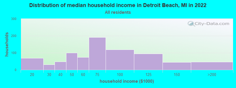Distribution of median household income in Detroit Beach, MI in 2019