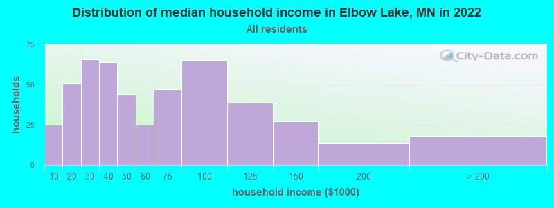 Distribution of median household income in Elbow Lake, MN in 2021