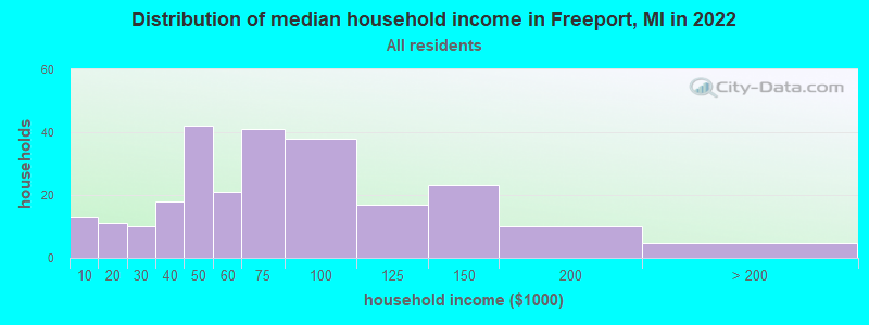 Distribution of median household income in Freeport, MI in 2019
